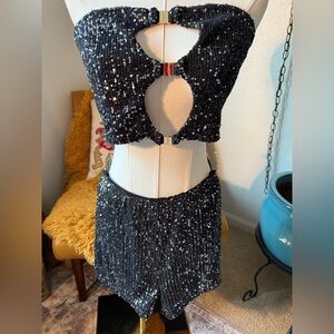 Black Sequin Two-Piece Shorts Set